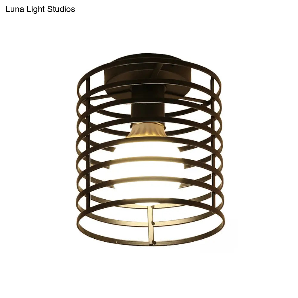 DecorBites™ DecorBites™ Industrial Black Metal Ceiling Light with Cylinder/Teardrop Shade - 1 Light Corridor Semi Flush Fixture