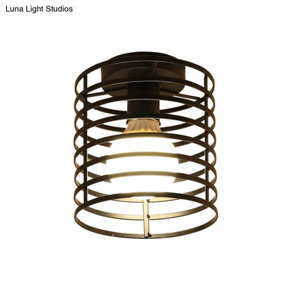 DecorBites™ DecorBites™ Industrial Black Metal Ceiling Light with Cylinder/Teardrop Shade - 1 Light Corridor Semi Flush Fixture