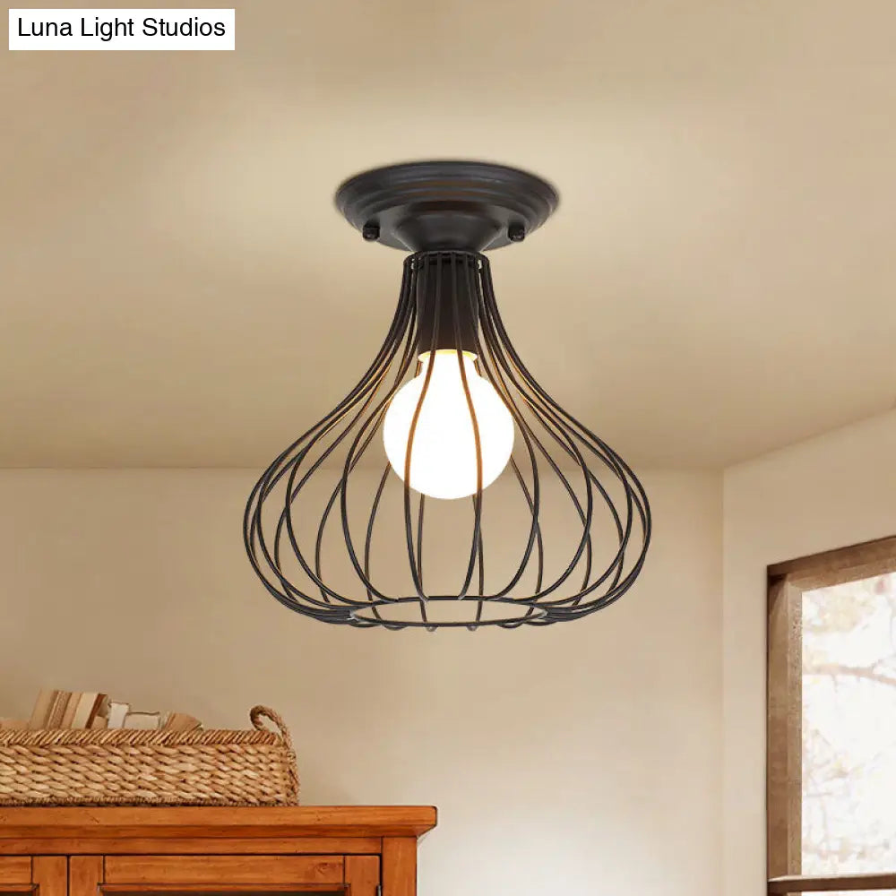 DecorBites™ DecorBites™ Industrial Black Metal Ceiling Light with Cylinder/Teardrop Shade - 1 Light Corridor Semi Flush Fixture