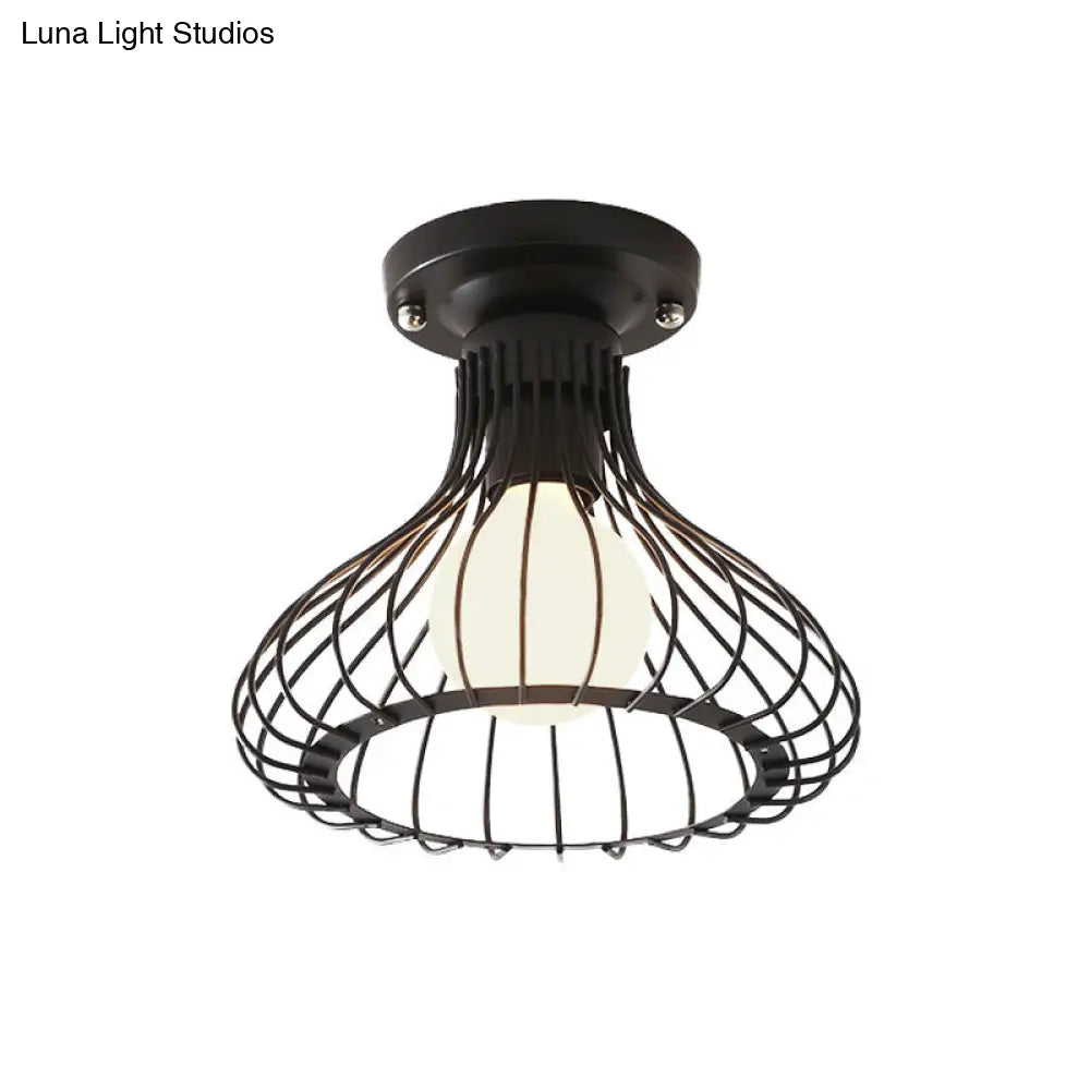 DecorBites™ DecorBites™ Industrial Black Metal Ceiling Light with Cylinder/Teardrop Shade - 1 Light Corridor Semi Flush Fixture