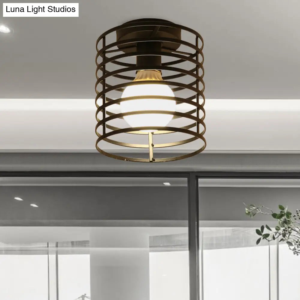 DecorBites™ DecorBites™ Industrial Black Metal Ceiling Light with Cylinder/Teardrop Shade - 1 Light Corridor Semi Flush Fixture