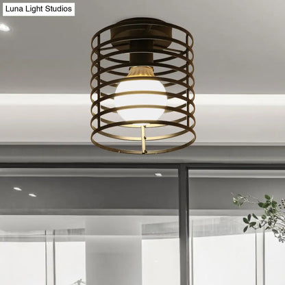 DecorBites™ DecorBites™ Industrial Black Metal Ceiling Light with Cylinder/Teardrop Shade - 1 Light Corridor Semi Flush Fixture