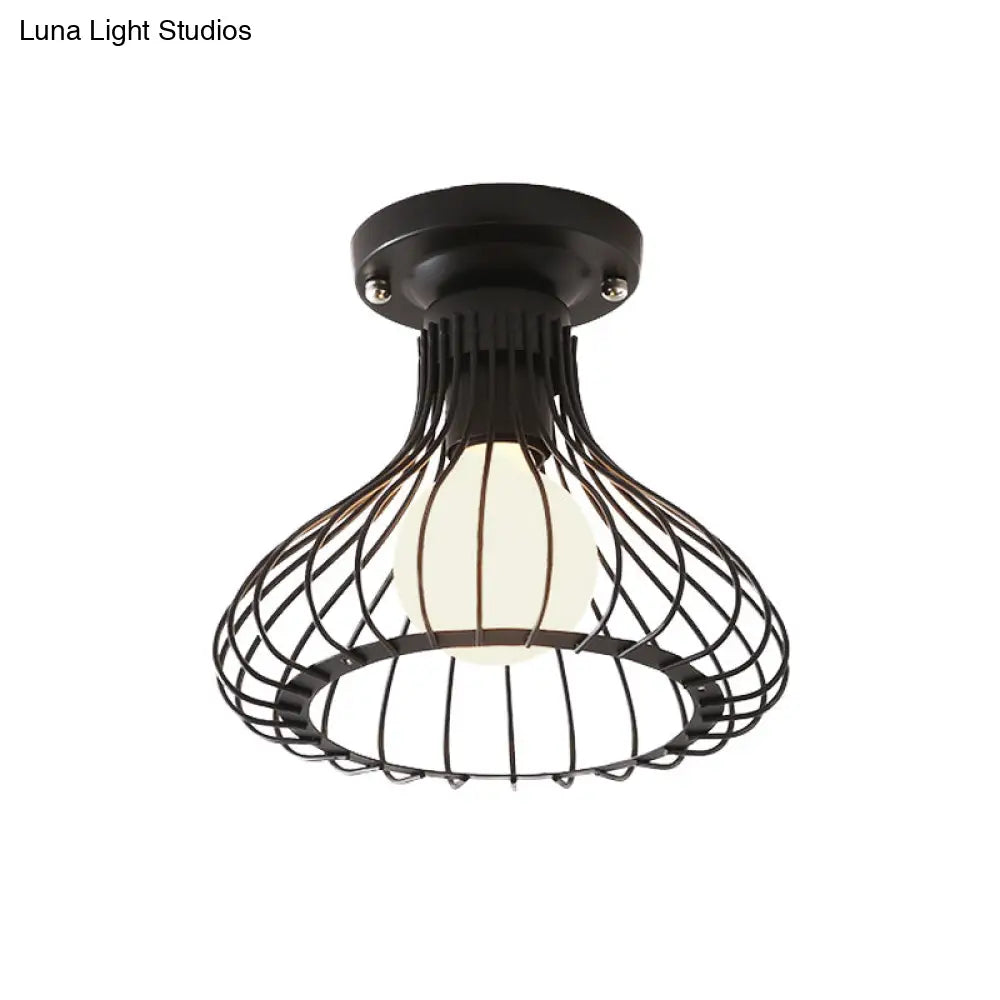 DecorBites™ DecorBites™ Industrial Black Metal Ceiling Light with Cylinder/Teardrop Shade - 1 Light Corridor Semi Flush Fixture