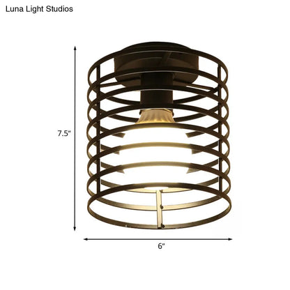 DecorBites™ DecorBites™ Industrial Black Metal Ceiling Light with Cylinder/Teardrop Shade - 1 Light Corridor Semi Flush Fixture