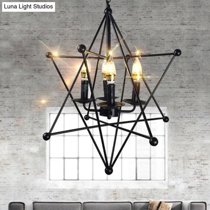 Industrial Black Metal Chandelier - 4-Light Hanging Pendant with Cage for Living Room