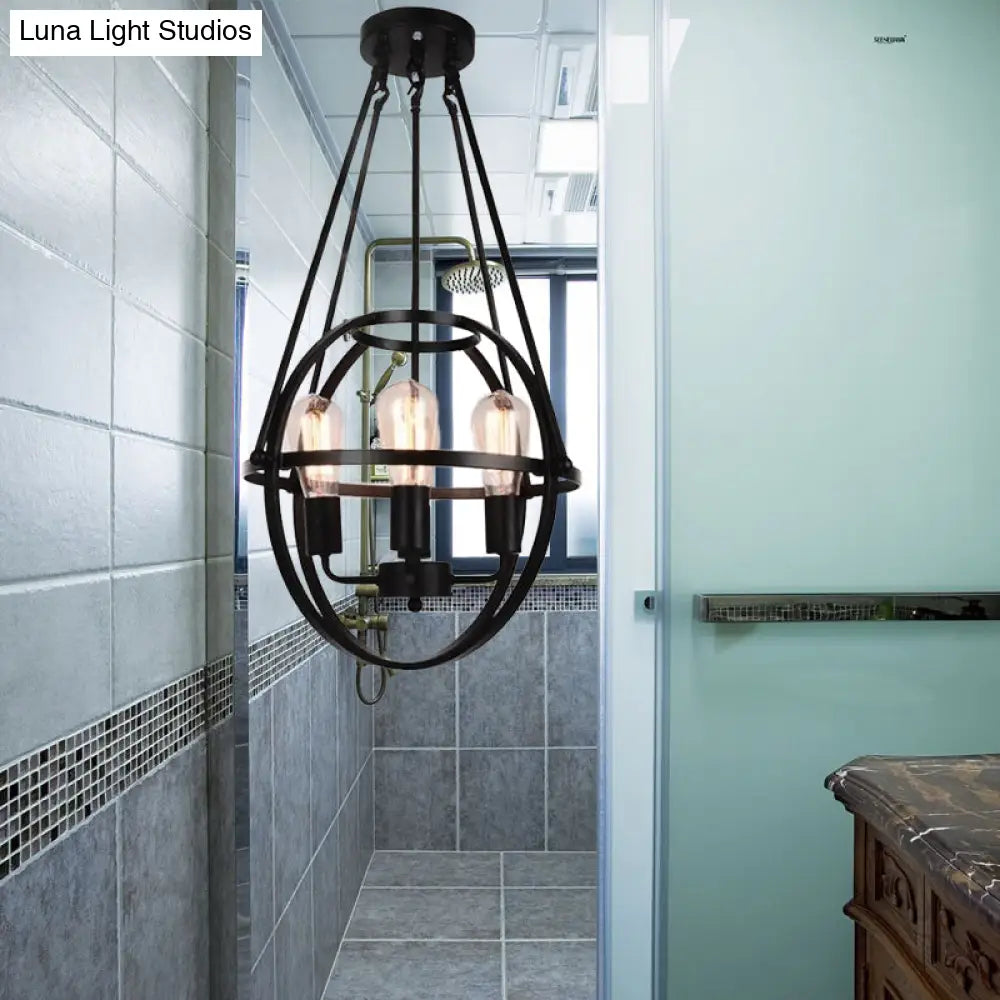 Industrial Black Metal Chandelier with 4 Heads and Cage Shade for Living Room Ceiling - 4 Heads Global Lighting