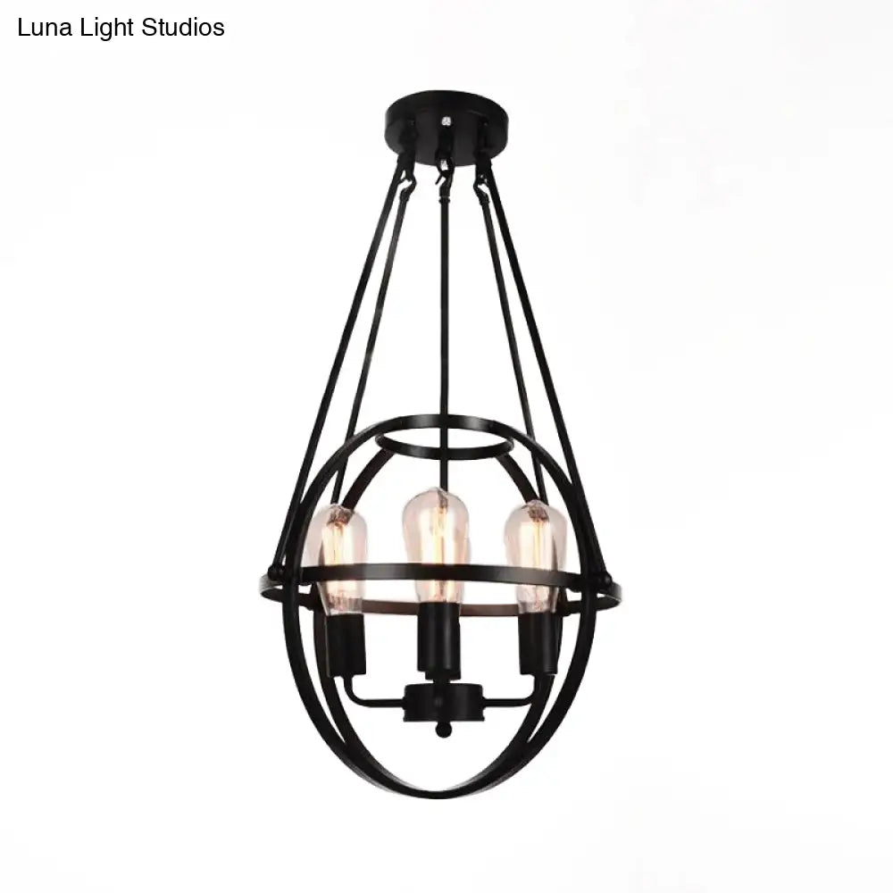 Industrial Black Metal Chandelier with 4 Heads and Cage Shade for Living Room Ceiling - 4 Heads Global Lighting