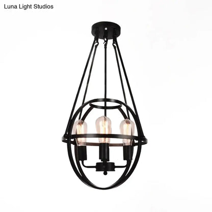 Industrial Black Metal Chandelier with 4 Heads and Cage Shade for Living Room Ceiling - 4 Heads Global Lighting