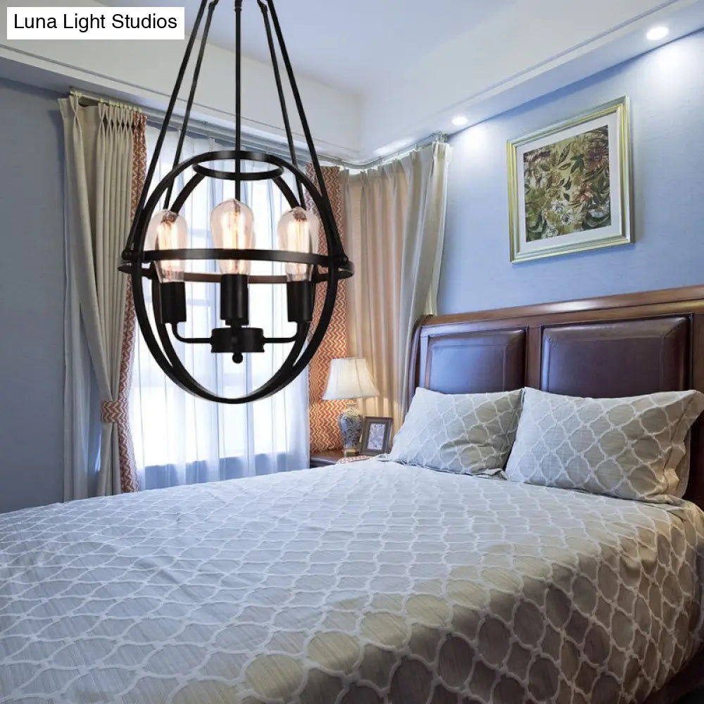 Industrial Black Metal Chandelier with 4 Heads and Cage Shade for Living Room Ceiling - 4 Heads Global Lighting