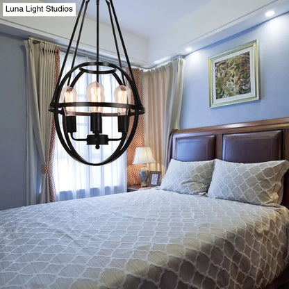 Industrial Black Metal Chandelier with 4 Heads and Cage Shade for Living Room Ceiling - 4 Heads Global Lighting