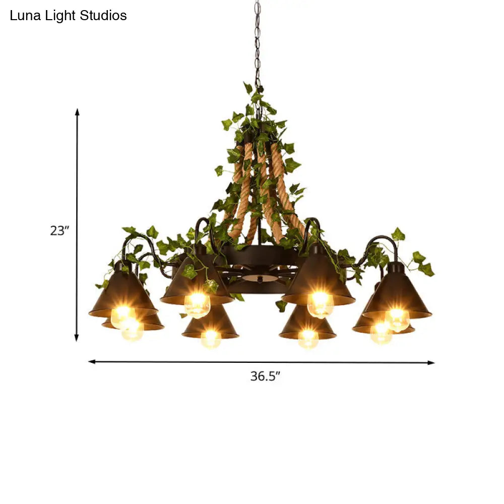 Industrial Black Metal Chandelier with LED Tapered Plant Suspension - 6/8 Heads - Perfect for Restaurants