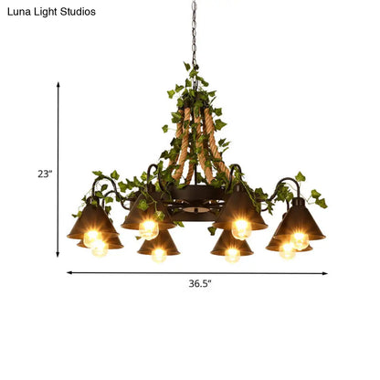 Industrial Black Metal Chandelier with LED Tapered Plant Suspension - 6/8 Heads - Perfect for Restaurants