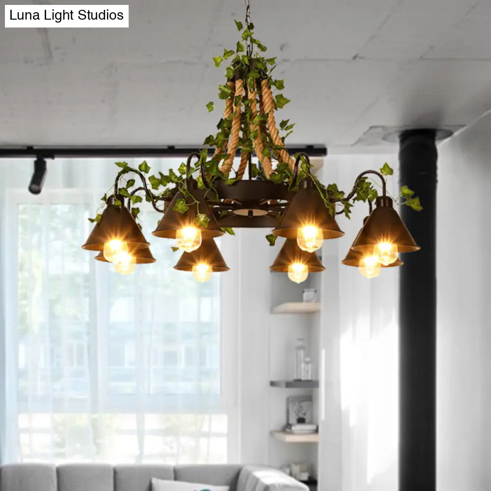 Industrial Black Metal Chandelier with LED Tapered Plant Suspension - 6/8 Heads - Perfect for Restaurants