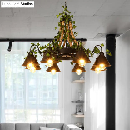 Industrial Black Metal Chandelier with LED Tapered Plant Suspension - 6/8 Heads - Perfect for Restaurants