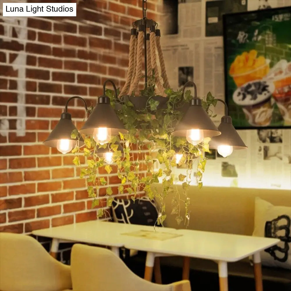 Industrial Black Metal Chandelier with LED Tapered Plant Suspension - 6/8 Heads - Perfect for Restaurants