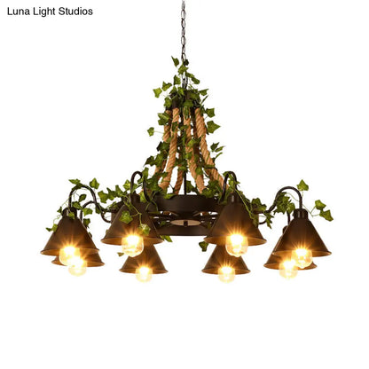 Industrial Black Metal Chandelier with LED Tapered Plant Suspension - 6/8 Heads - Perfect for Restaurants