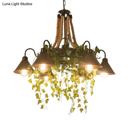 Industrial Black Metal Chandelier with LED Tapered Plant Suspension - 6/8 Heads - Perfect for Restaurants