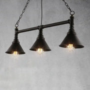 Decorbites industrial conical 3-head black hanging ceiling light with black metal shades and exposed filament bulbs for restaurants