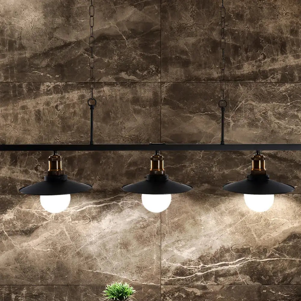Decorbites™ industrial flared metal ceiling light in black with brass accents frosted bulbs adjustable chain fixture height