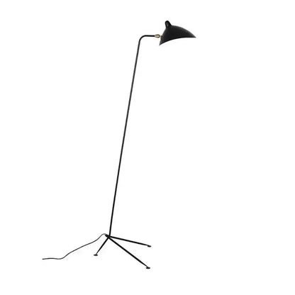Industrial black metal floor lamp with sleek curved neck and tripod base decorbites black serge design for living room