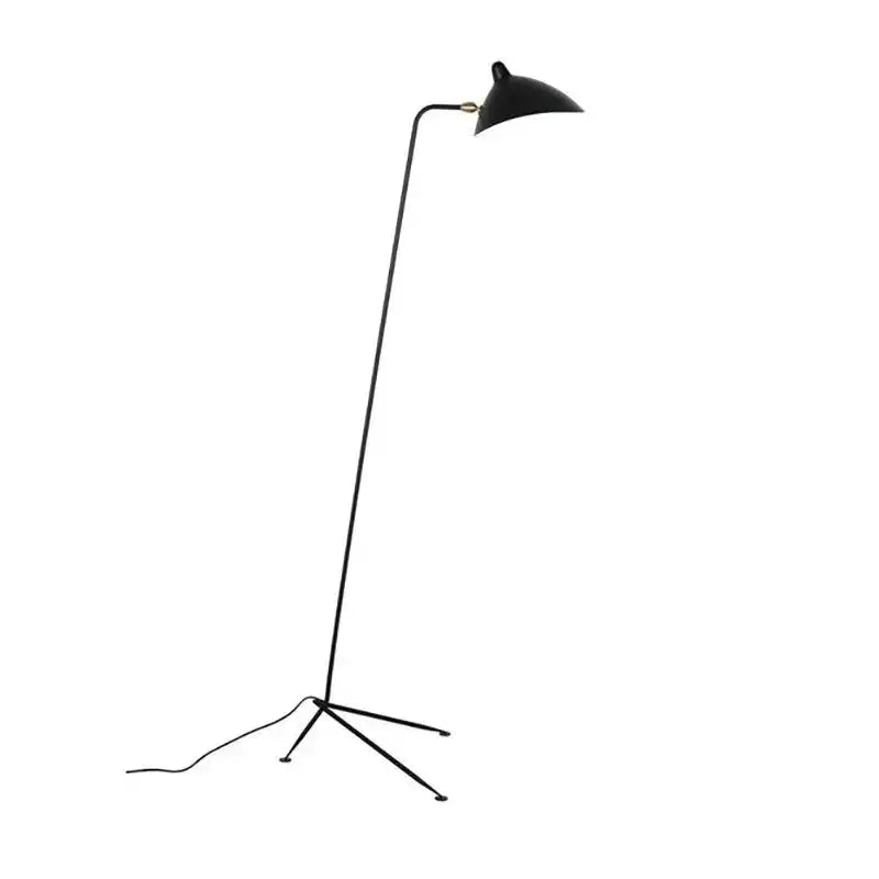 Industrial black metal floor lamp with sleek curved neck and tripod base decorbites black serge design for living room