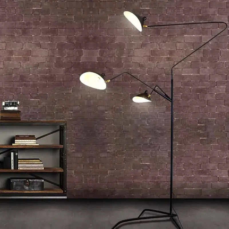 Industrial black metal floor lamp with three adjustable white dome lights ideal for living room decorbites black serge