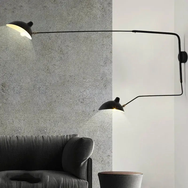Black wall-mounted double-arm lamp with articulated arms and dome shades for decorbites black serge floor lamp decor