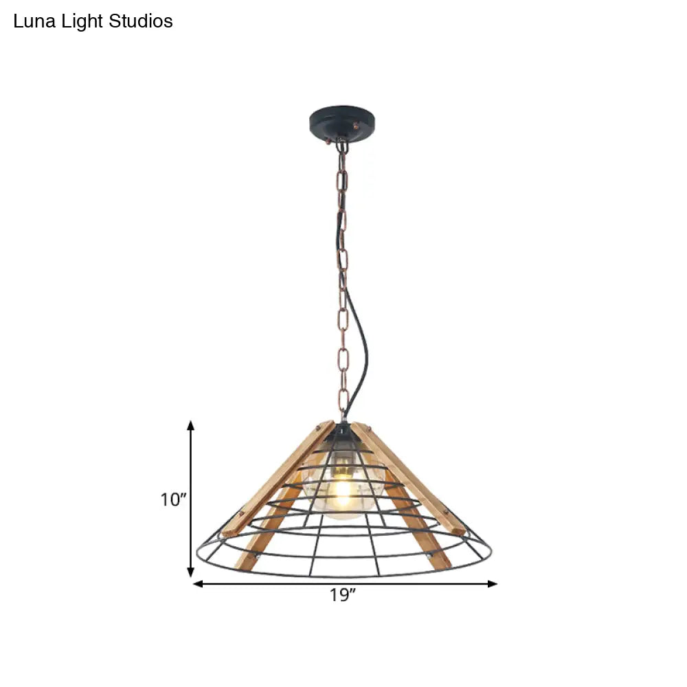 Industrial Black Metal Hanging Lamp Kit - 1 Head Drum/Conic Frame Pendulum Light, 11"/19" Wide