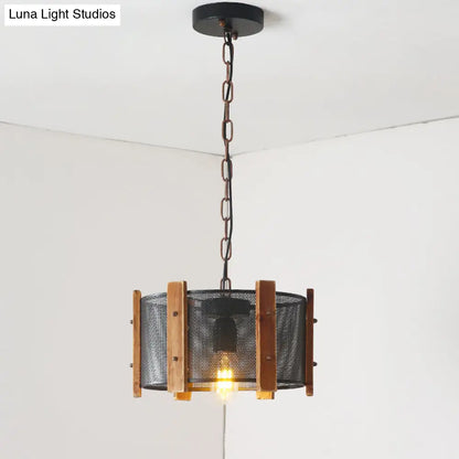 Industrial Black Metal Hanging Lamp Kit - 1 Head Drum/Conic Frame Pendulum Light, 11"/19" Wide