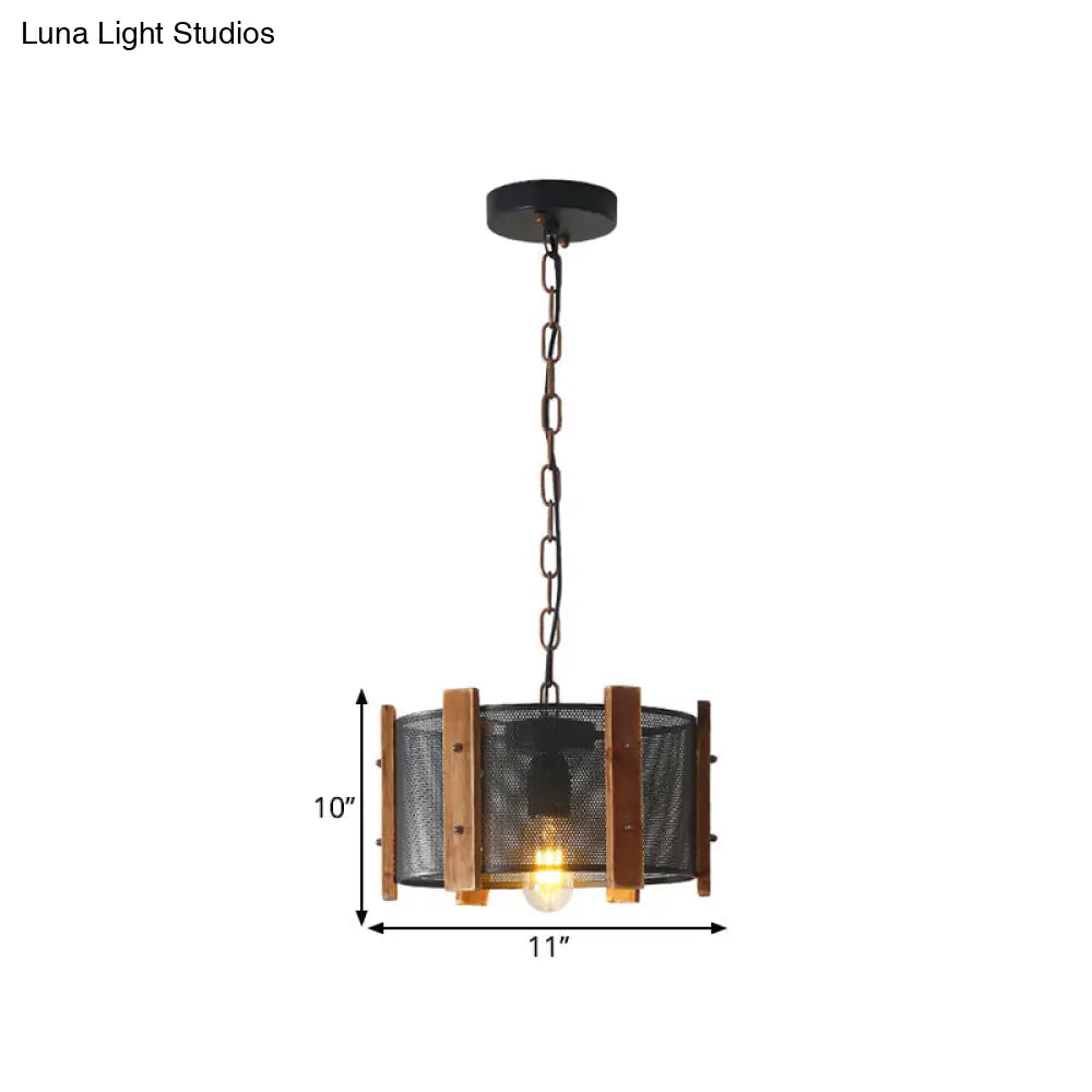 Industrial Black Metal Hanging Lamp Kit - 1 Head Drum/Conic Frame Pendulum Light, 11"/19" Wide