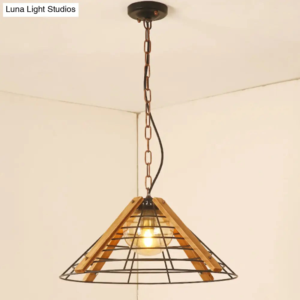 Industrial Black Metal Hanging Lamp Kit - 1 Head Drum/Conic Frame Pendulum Light, 11"/19" Wide