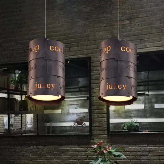 Industrial Black Metal Hanging Lettered Pendant Lamp Kit - 1-Light Cylinder, Ideal for Restaurants