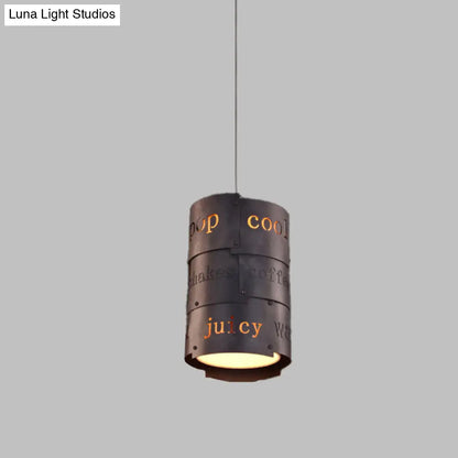 Industrial Black Metal Hanging Lettered Pendant Lamp Kit - 1-Light Cylinder, Ideal for Restaurants