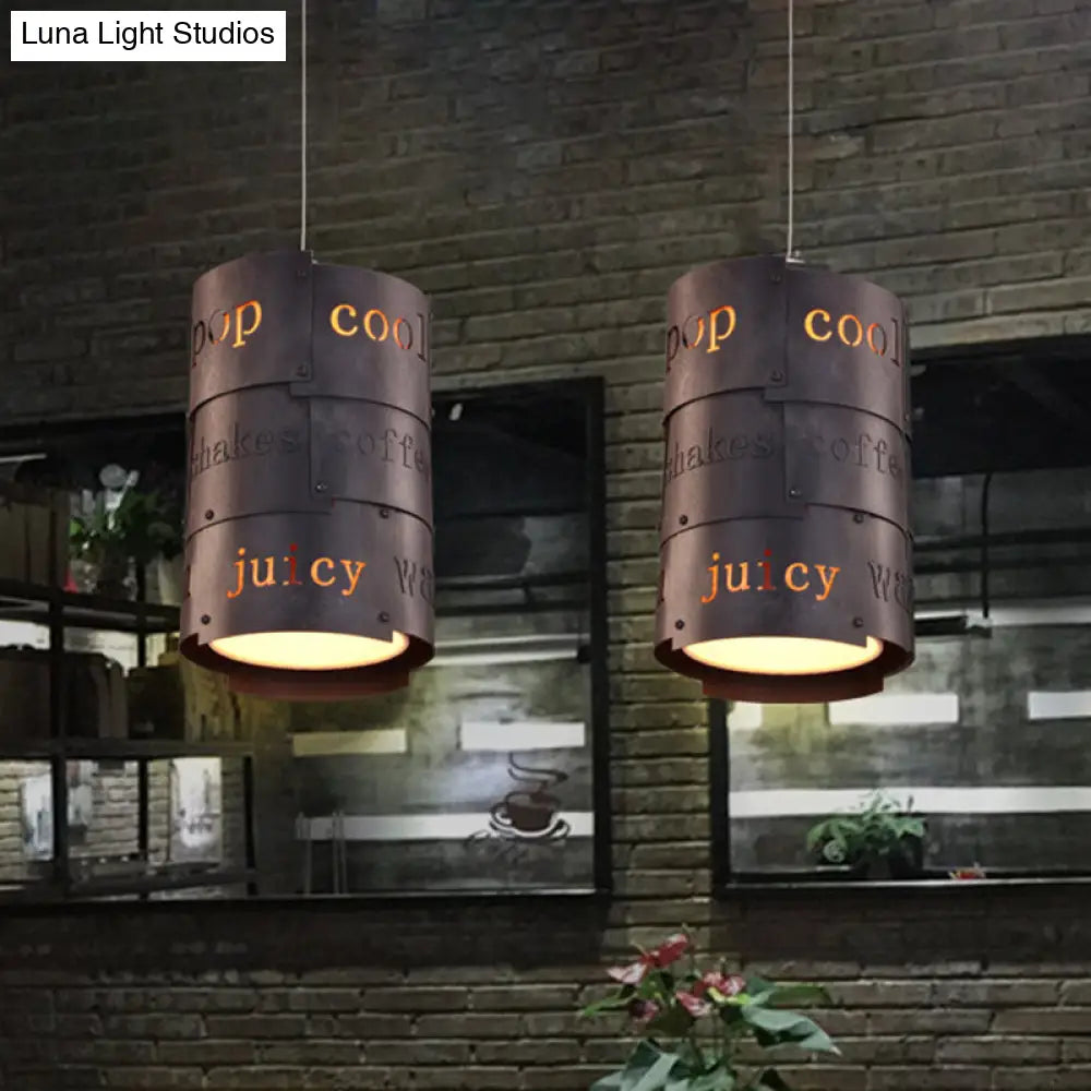 Industrial Black Metal Hanging Lettered Pendant Lamp Kit - 1-Light Cylinder, Ideal for Restaurants