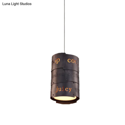 Industrial Black Metal Hanging Lettered Pendant Lamp Kit - 1-Light Cylinder, Ideal for Restaurants