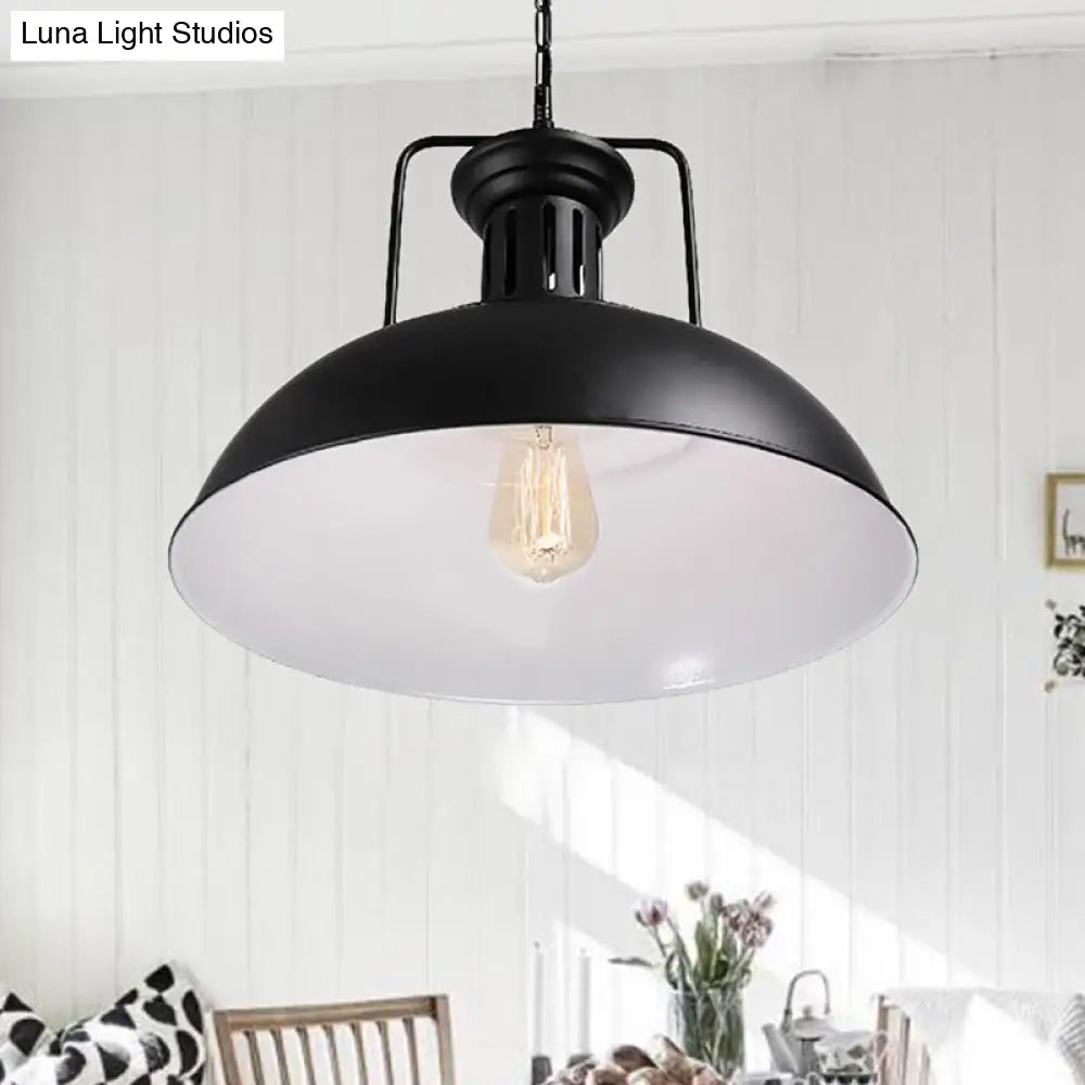 Industrial Black Metal Hanging Pendant Light with Bowl Shade - 1 Head Plug In Suspension Light