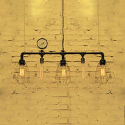 DecorBites™ industrial metal piping black ceiling light with wire guard and vintage gauge for dining room lighting