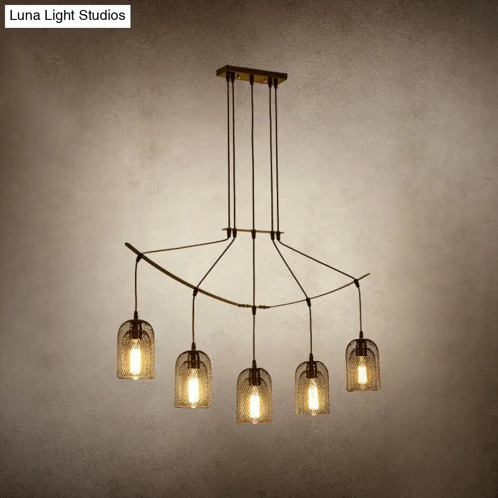 Decorbites industrial metal black hanging ceiling lamp with five warm-toned mesh bell shades for island lighting