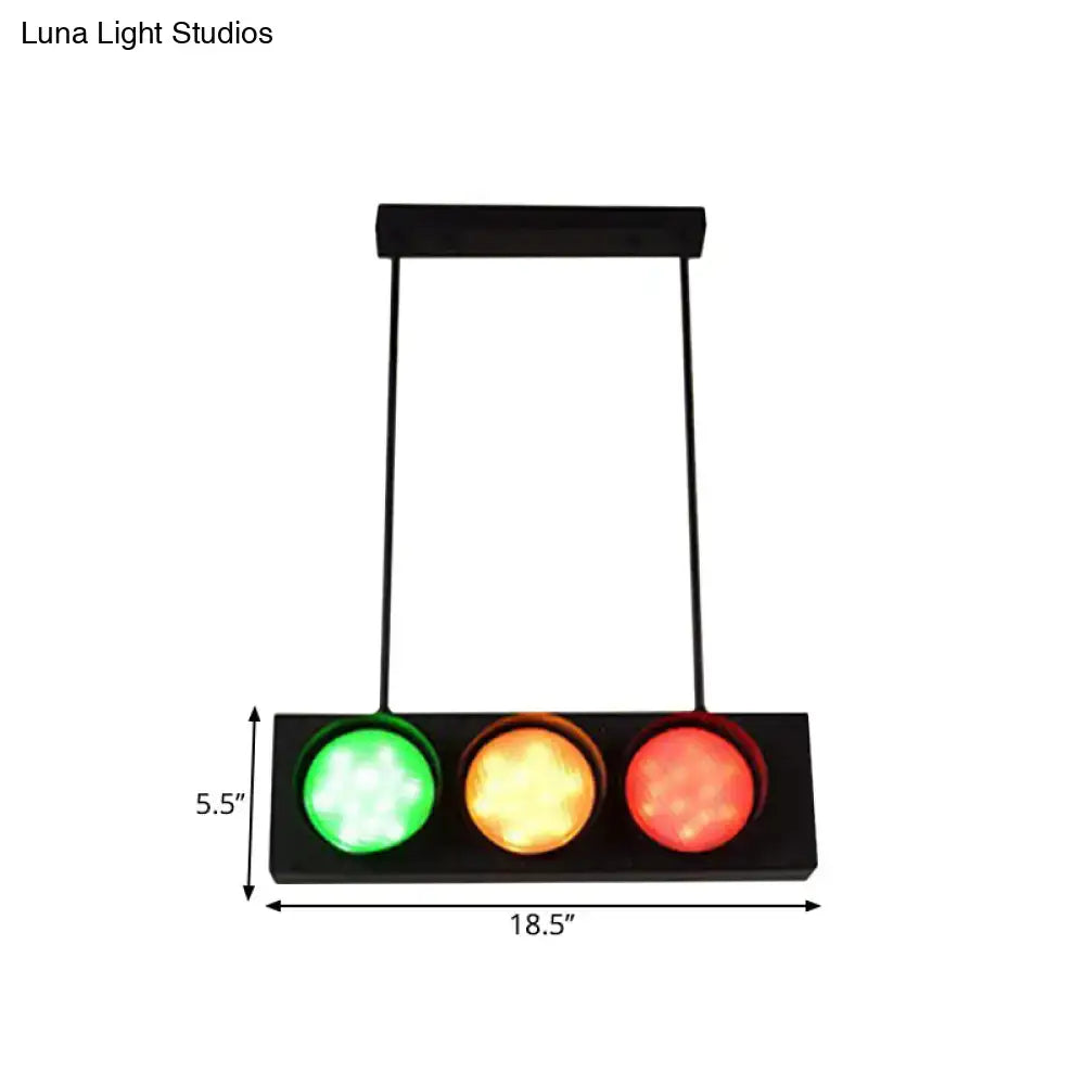 DecorBites™ industrial black metal island light traffic light pendant with illuminated green yellow and red lights