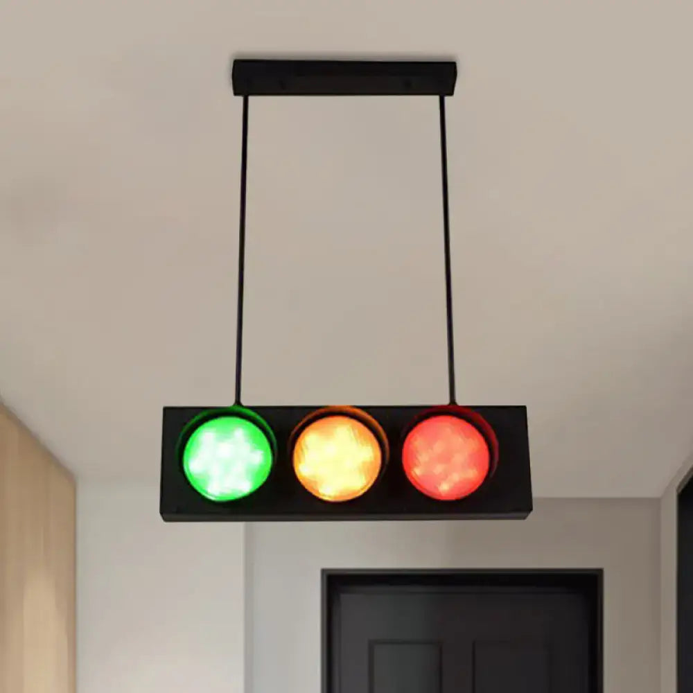 Decorbites industrial black metal island light traffic light pendant with green yellow and red illuminated lights