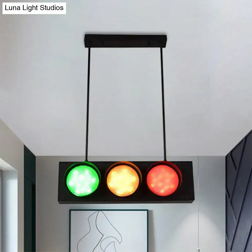Decorbites industrial black metal island light traffic light pendant with three illuminated green yellow and red lights