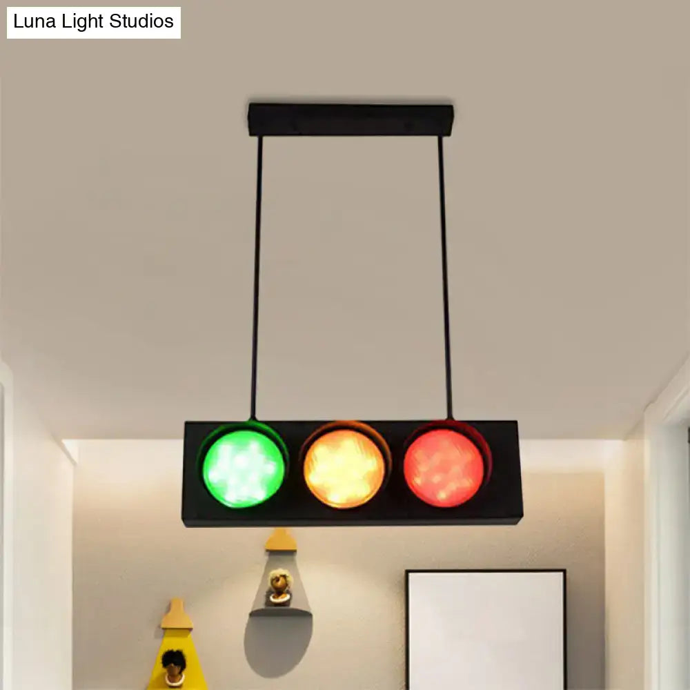 Decorbites industrial black metal island light traffic pendant with green yellow and red illuminated lights for living room