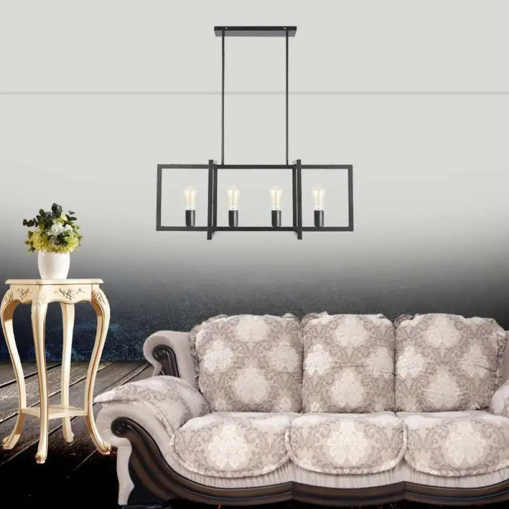 DecorBites black 4-head industrial metal pendant light with three exposed bulbs ceiling light for living room island pendant