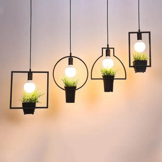 Industrial Black Metal LED Plant Cluster Pendant Light Fixture for Kitchen Ceiling