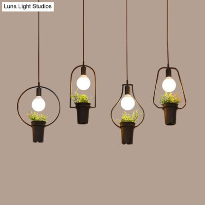 Industrial Black Metal LED Plant Cluster Pendant Light Fixture for Kitchen Ceiling