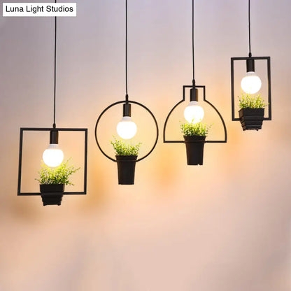 Industrial Black Metal LED Plant Cluster Pendant Light Fixture for Kitchen Ceiling