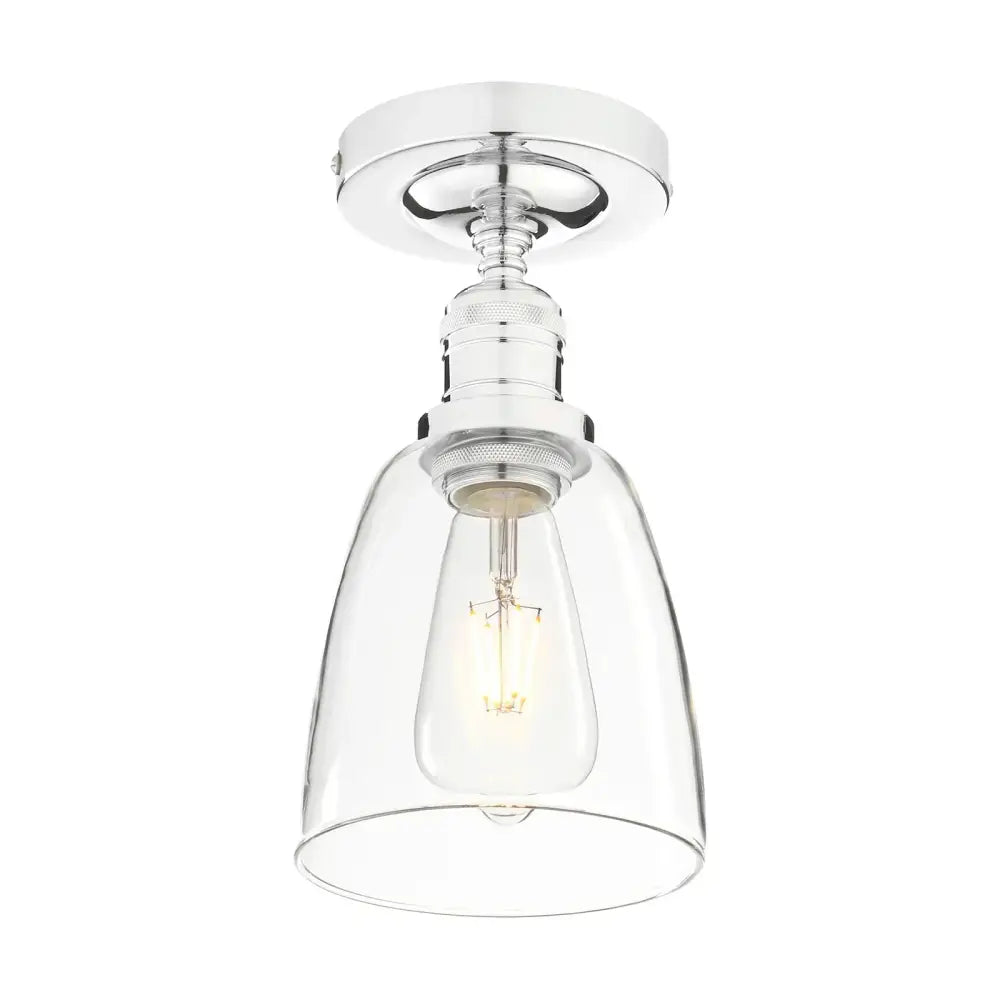 Chrome finished loft bar pendant light with clear glass bell shade and exposed edison bulb for decorbites loft bar decor