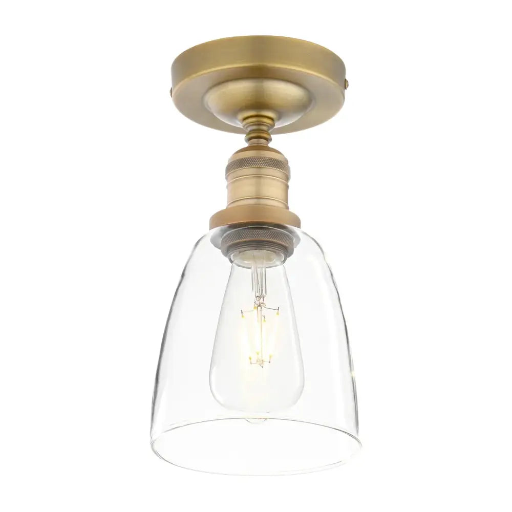 Antique brass-finished pendant light with clear glass shade and exposed filament bulb for decorbites loft bar kitchen