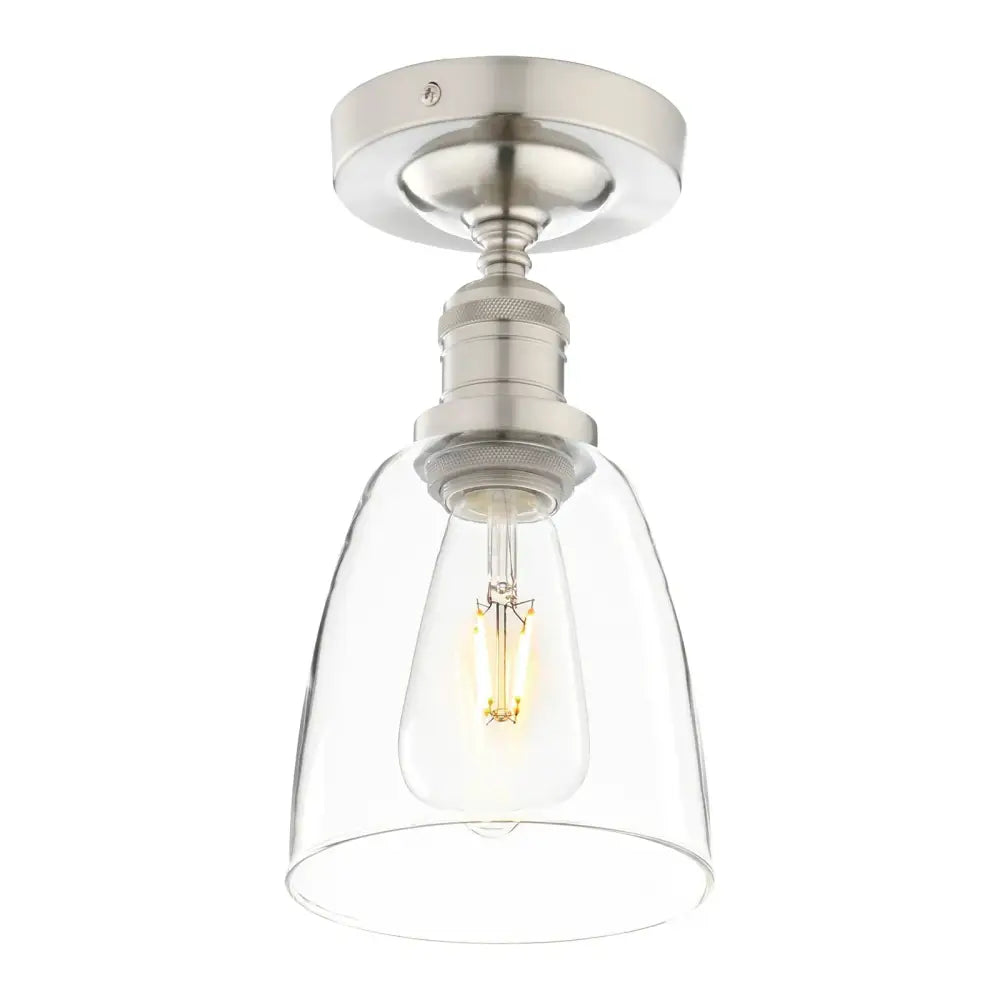 Stylish brushed nickel loft bar pendant light with clear glass shade and exposed filament bulb by decorbites