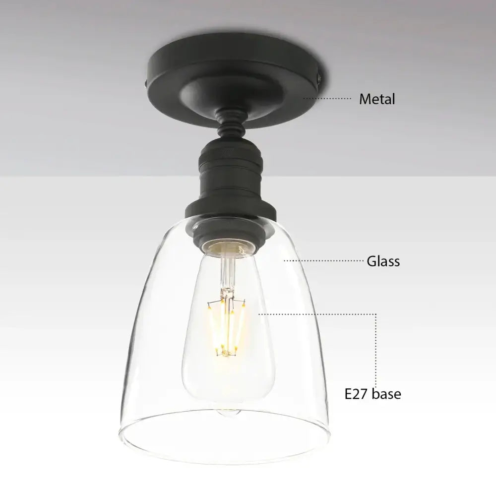 Industrial black metal loft bar pendant light with clear glass bell-shaped shade and exposed Edison bulb decorbites loft bar